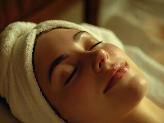 Young woman relaxing in spa salon
