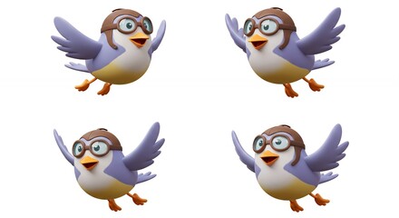 Naklejka premium Four cartoon birds in flight