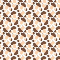 Seamless repeating pattern with wild fungus. Repeating background of porcini mushroom.
