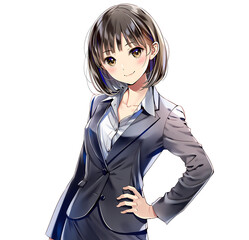 腰に手を当てるビジネスウーマン（漫画・アニメ調）