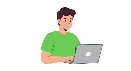 Young man focused on work, using laptop computer.