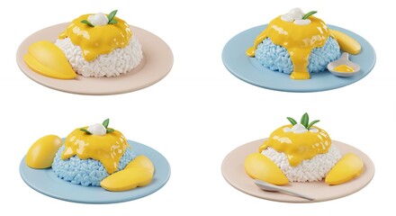 Mango sticky rice dessert plate presentation