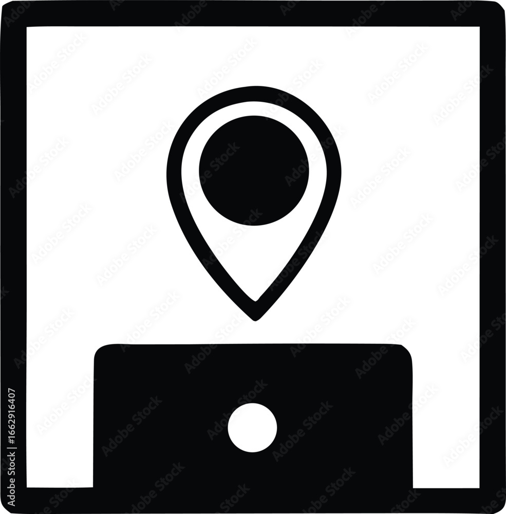 Poster digital map pin icon on laptop screen symbolizing location services online navigation and geolocatio