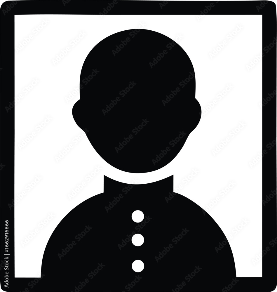 Poster iconic silhouette profile of a person in a formal outfit with three buttons creating a classic emble