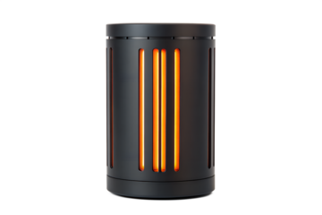 Modern Electric Heater Black Cylinder Design with Glowing Lamp Effect, Ideal for Home Comfort, Innovative Technology