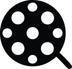Retro film reel icon with circular holes representing cinematic history and movie production