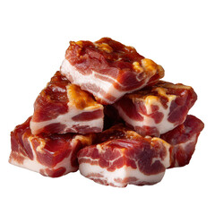 Obraz premium Stack of Freshly Cut Meat Pieces with Juicy Marbling Perfect for Culinary Dishes and Meat Lovers' Recipes