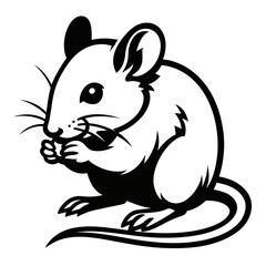 Adorable cartoon mouse holding and eating a small seed, presented in a clean, graphic black and white style.