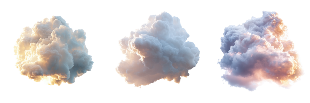 Set of beautiful fluffy clouds isolated on transparent background PNG - Powered by Adobe