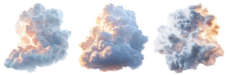 Set of beautiful fluffy clouds isolated on transparent background PNG