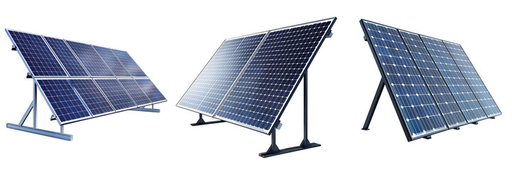 Set of modern solar panels isolated on transparent background PNG