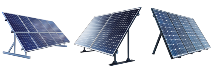 Set of modern solar panels isolated on transparent background PNG
