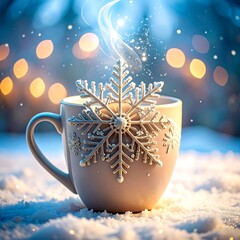 Snowy winter cup with snowflake