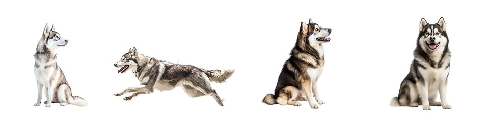 Fototapeta premium Set of husky dogs isolated on transparent background
