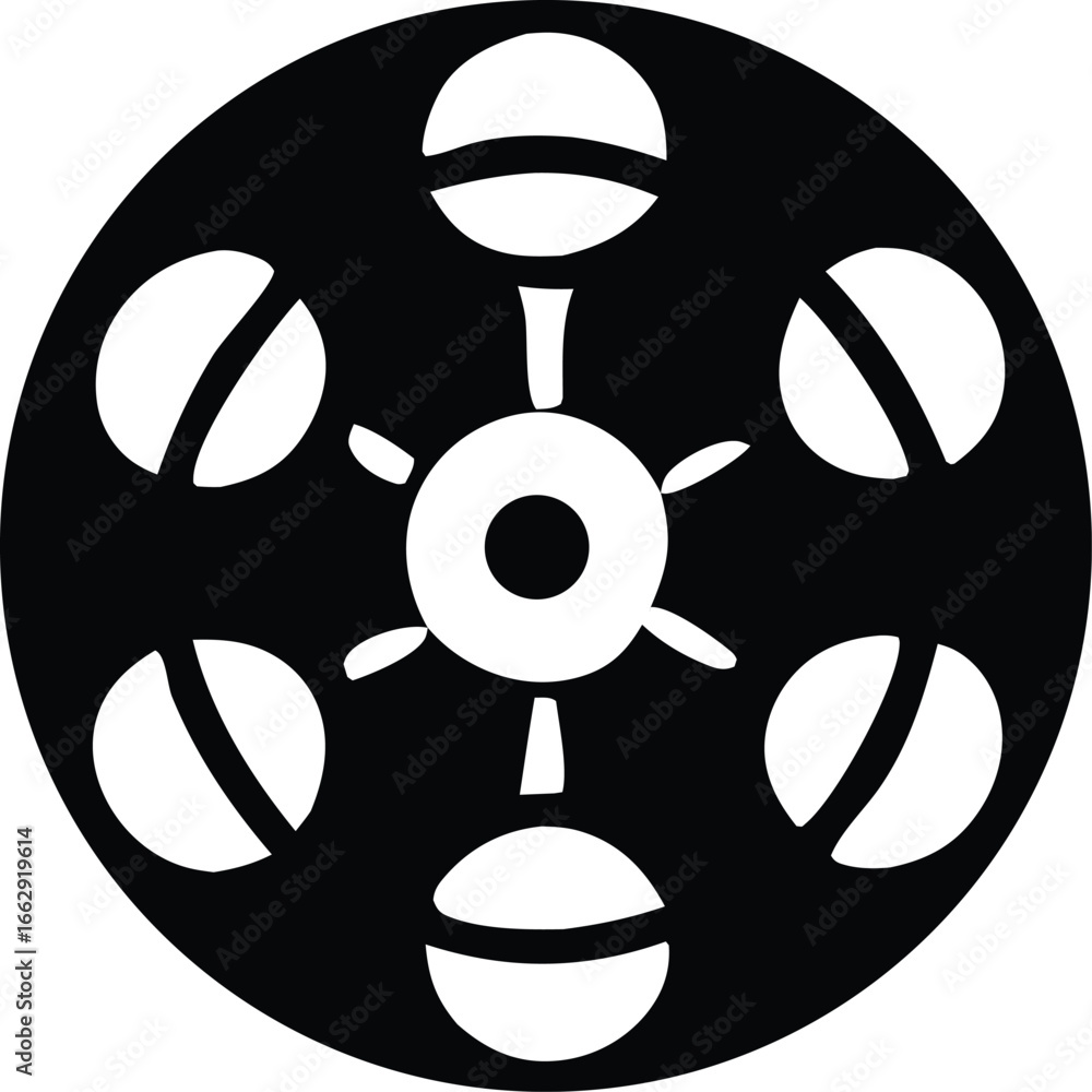 Poster circular design with six white spheres connected to a central hub symbolizing connection and structu