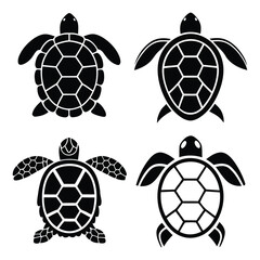 Obraz premium Four stylized sea turtle silhouettes with detailed shell patterns for marine life designs