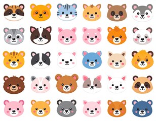 Colorful animal character face icon material set/カラフルな動物キャラクター顔アイコン素材セット 