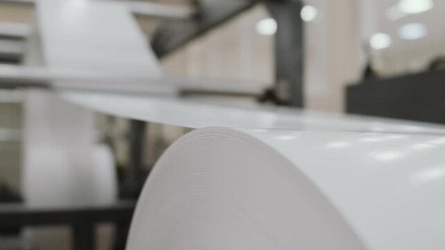Selective focus no people shot of part of paper sheet cutting maching in printing house