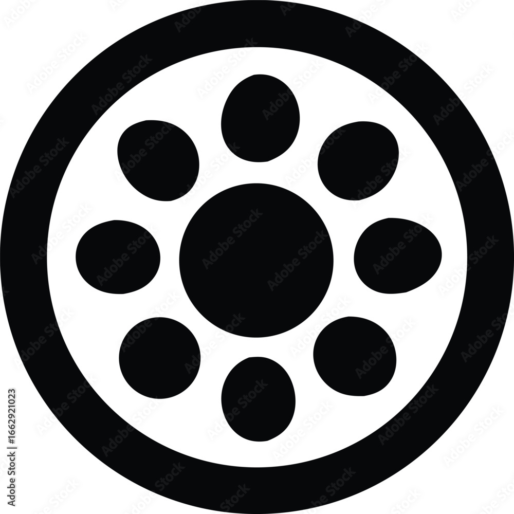 Poster abstract circular pattern icon simple geometric design black and white spokes and dots for branding 