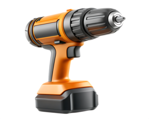 Orange and Cordless Drill with Metal Chuck Isolated power tool electric drill isolated on a transparent background