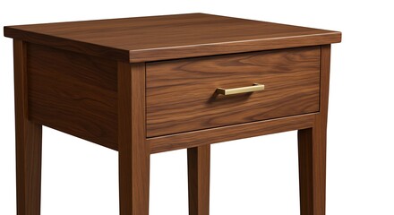 Modern Walnut Nightstand with Golden Handle Accents, Perfect for Contemporary Bedroom Decor and Stylish Interior Design Themes
