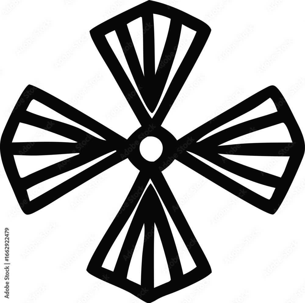 Poster intricate black geometric symbol with radial symmetry and central circle motif for branding and desi