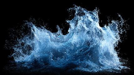 Water splashing spray and spiral fluid drip. Motion with blue water. Clean pure liquid. Spray spiral drip of water splashing.