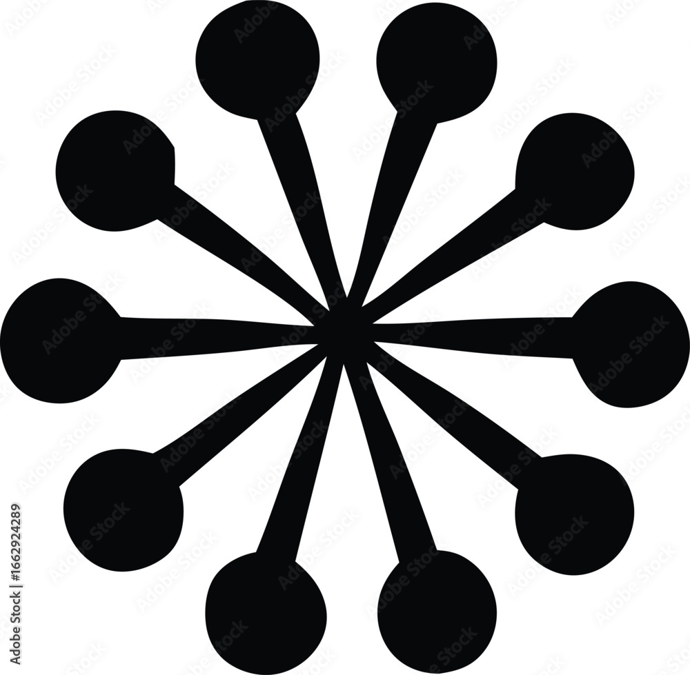 Poster abstract black radial starburst shape with circular ends geometric symbol design element isolated