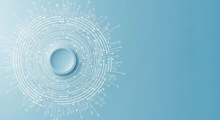 Abstract Digital Technology Circular Network Structure with Glowing Center on Light Blue Background Representing Connectivity and Innovation