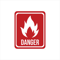 Danger fire warning sign icon with a flame symbol on a red background, used for hazard identification and safety instructions.