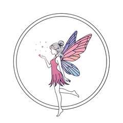 Fairy girl with wings blowing sparkles isolated on transparent background