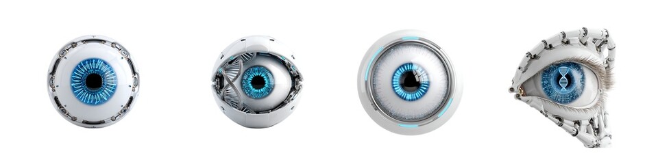 Closed view of AI robot eye isolated on transparent background