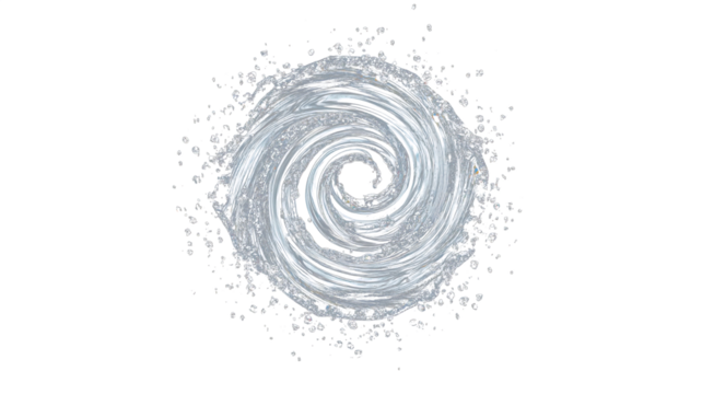 Water splashing creating fluid spray spiral drip. Pure motion and transparent water. Blue freshness and nature