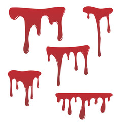 Set of dripping red blood isolated on a white background. Vector illustration.
