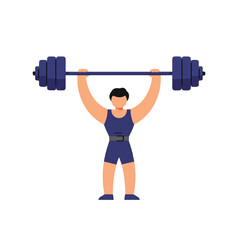 A strong weightlifting athlete confidently holds barbells overhead in a minimalist 2D flat vector illustration, featuring clean lines, solid block colors, and a graphic aesthetic, isolated on white.