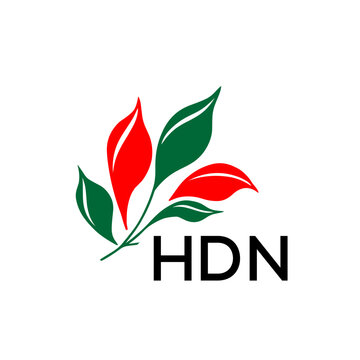Modern Nature Inspired Logo with Red and Green Leaves, HDN Later Logo, Abstract Botanical Logo with Elegant Typography 
