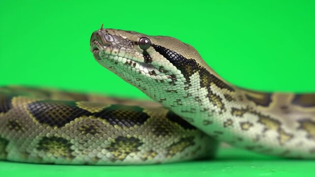 Snake Close-Up Stunning Python on Green Screen Background