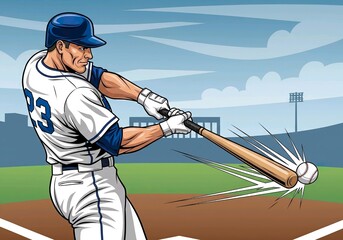Obraz premium Powerful Baseball Hit in a Packed Stadium