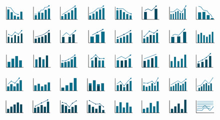 Collection of Bar and Line Chart Icons for Data Visualization