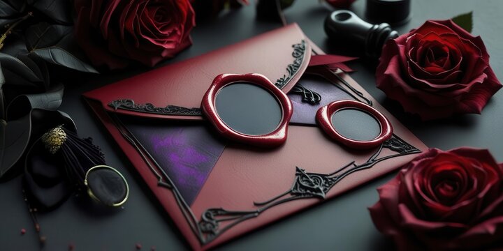 Elegant wax seal invitation design romantic setting photography dark aesthetic close-up view creativity unveiled