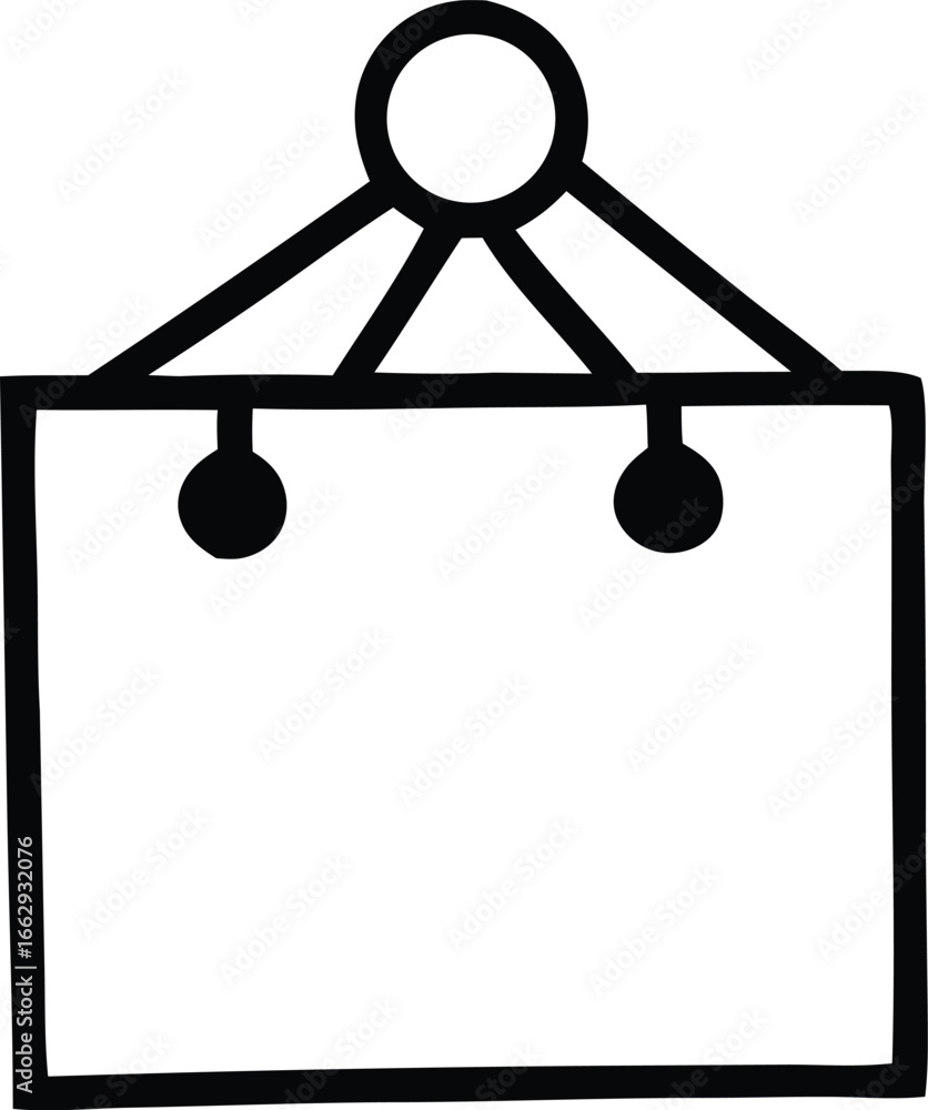 Poster simple hand-drawn graphic of a sign hanging by a string and attached to a circle for display or anno