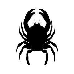 A striking black silhouette of a crab with its claws raised in a defensive or aggressive posture.