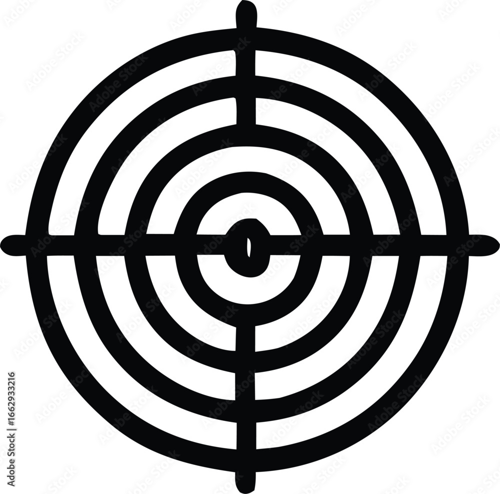 Poster black concentric circles forming a target with crosshairs in the center for precision aiming and str
