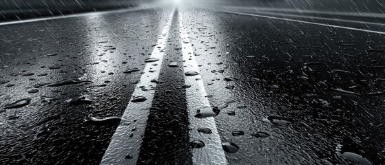 Wet asphalt road at night
