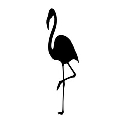 Silhouette of a flamingo, standing upright against a plain white background.