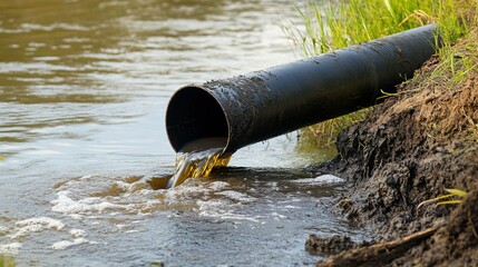 Pipeline Discharging Black Sewage, Environmental Pollution, Ecological Protection, Industrial Discharge Material