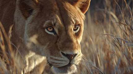 Naklejka premium lioness hunting