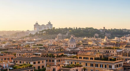 Fototapeta premium Panoramic View of a Historic Cityscape at Sunrise with Warm Light