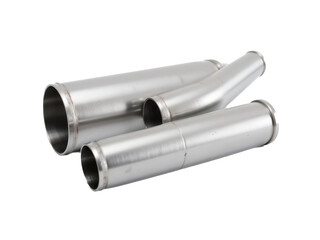 Fototapeta premium Metal pipes arranged on a white background showcasing various shapes and sizes for industrial applications