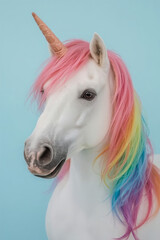 Unicorn with Rainbow Mane and Light Blue Background